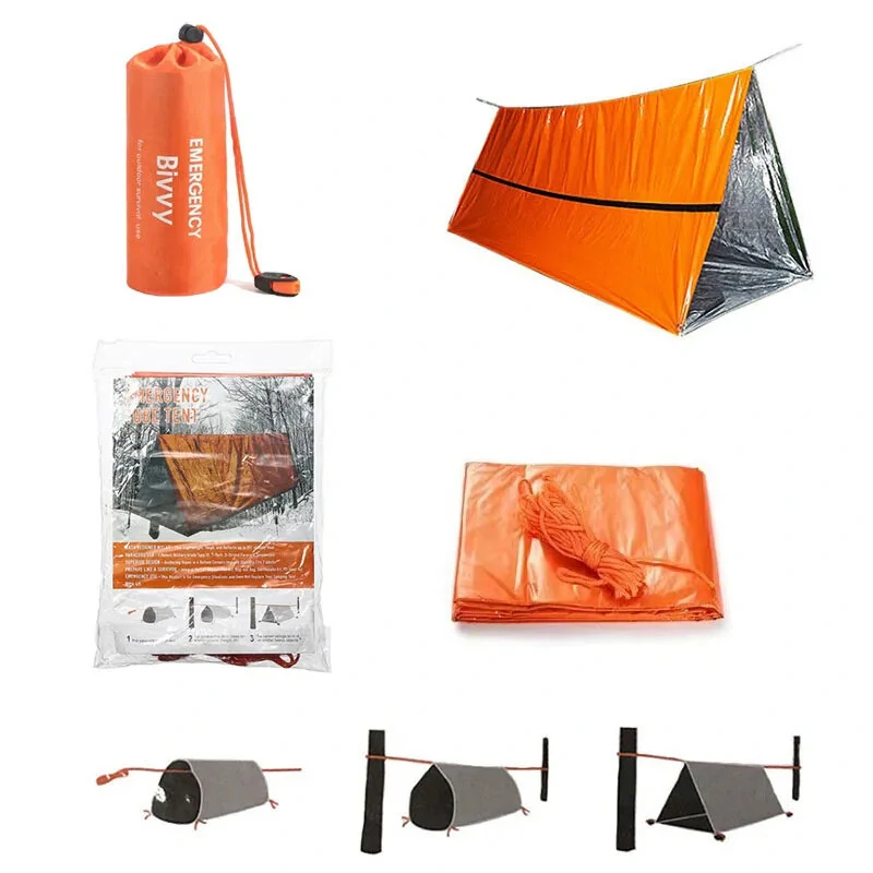 (image for) 2 Person Emergency Shelter Bivy Survival Tent Kit Mylar Tube Tent Sleeping Bag Waterproof Outdoor SOS Thermal Blanket Reusable